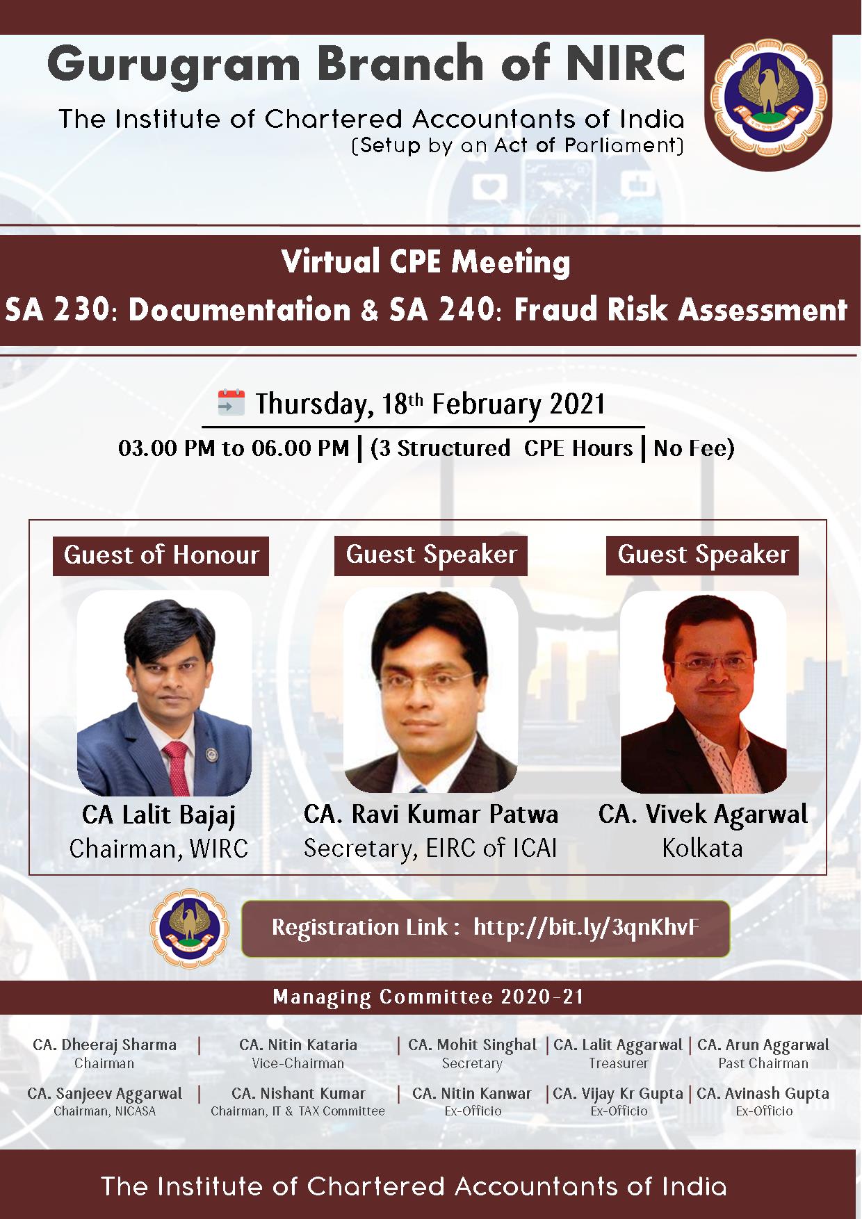 Virtual CPE Meeting on SA 230: Documentation & SA 240: Fraud Risk Assessment